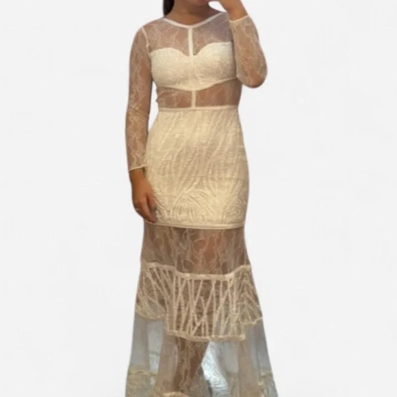 Alexis - Joelle Dress - White Sheer Lace Long Sleeve Dress - Picture 2 of 2